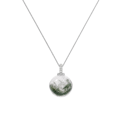 Green Phantom Quartz interchangeable pendant necklace, front transparent pendant close-up