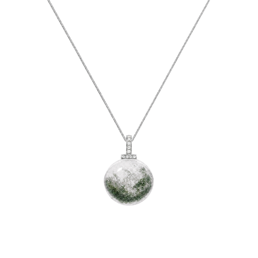 Green Phantom Quartz interchangeable pendant necklace, front transparent pendant close-up
