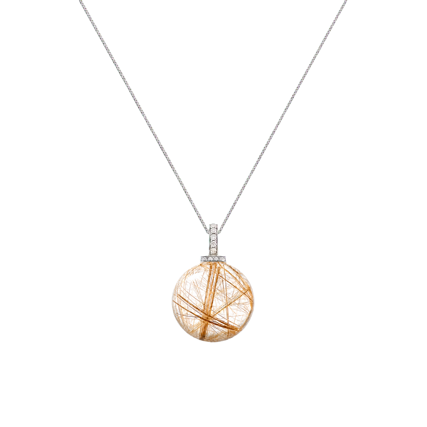 Golden Rutilated Quartz interchangeable pendant necklace, front transparent pendant close-up