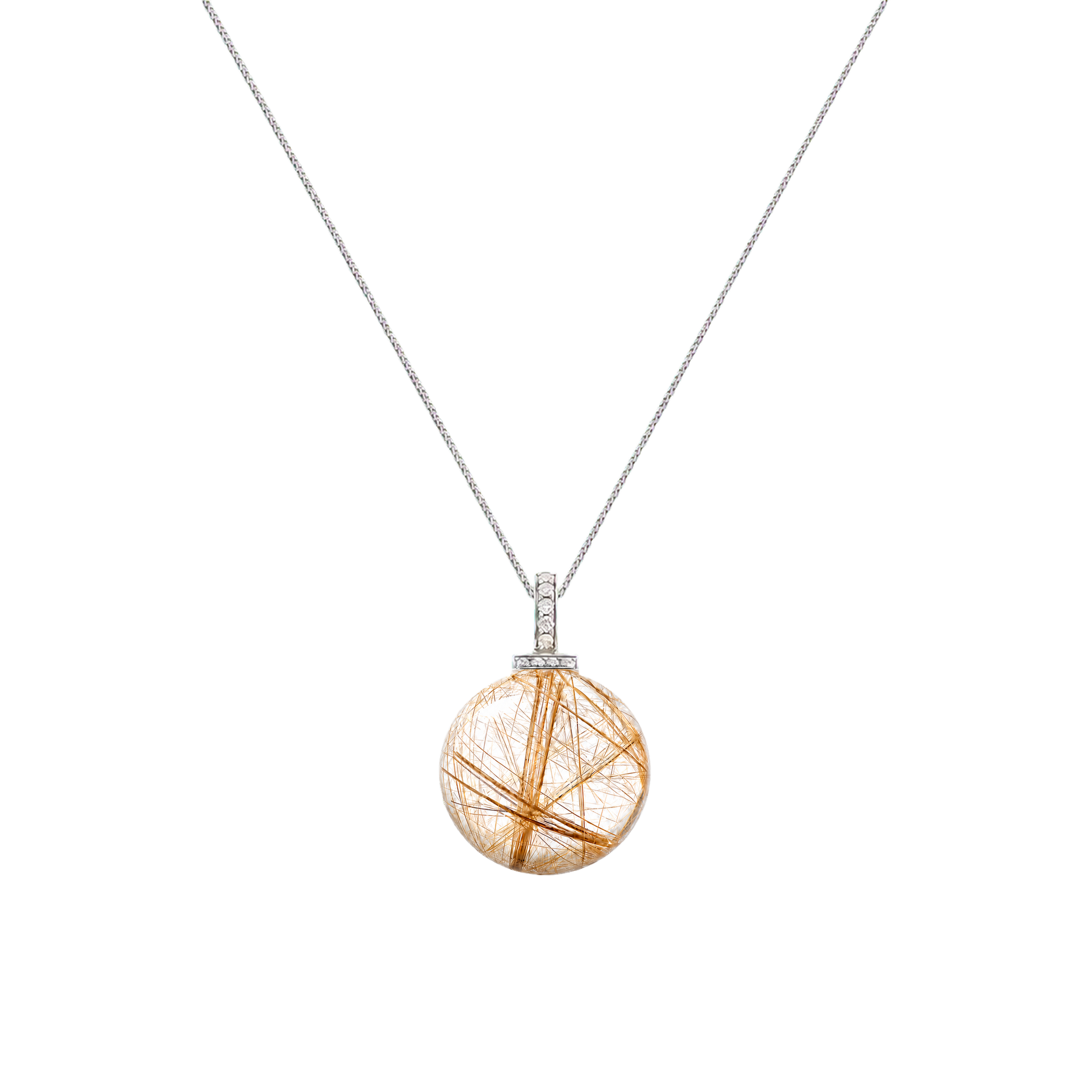 Golden Rutilated Quartz interchangeable pendant necklace, front transparent pendant close-up