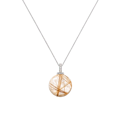 Golden Rutilated Quartz interchangeable pendant necklace, front transparent pendant close-up