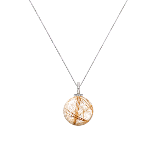 Golden Rutilated Quartz interchangeable pendant necklace, front transparent pendant close-up