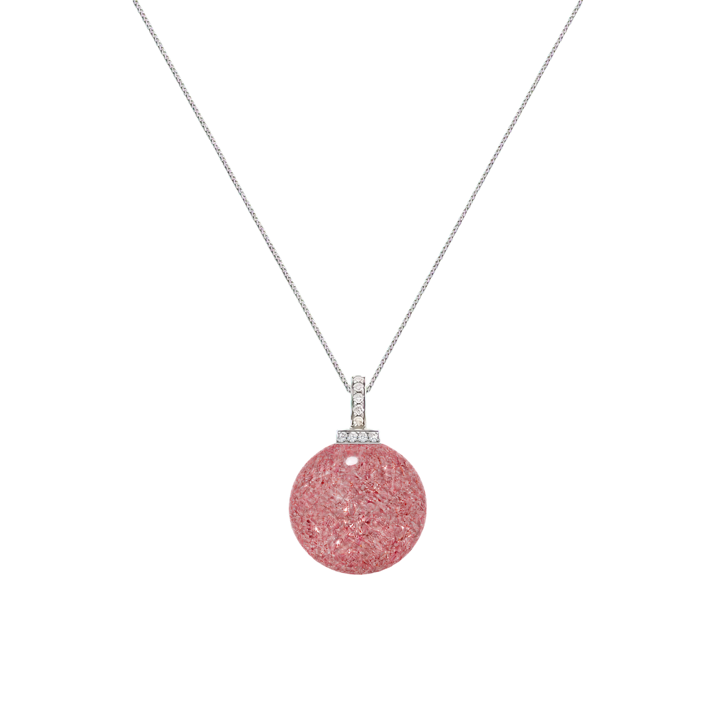 Strawberry Quartz interchangeable pendant necklace, front transparent pendant close-up