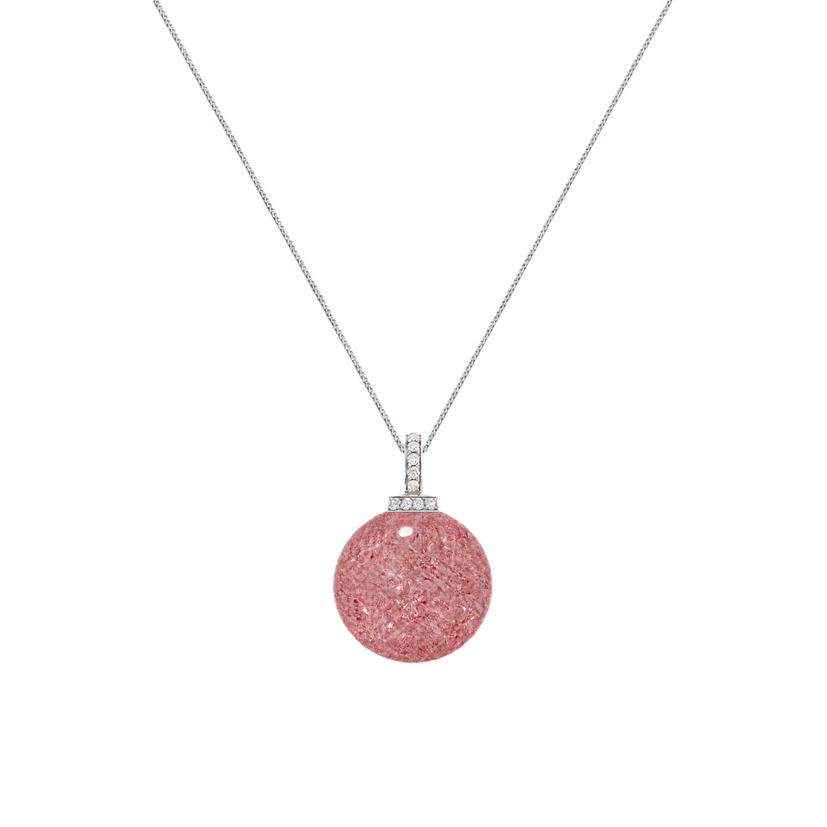 Strawberry Quartz interchangeable pendant necklace, front transparent pendant close-up
