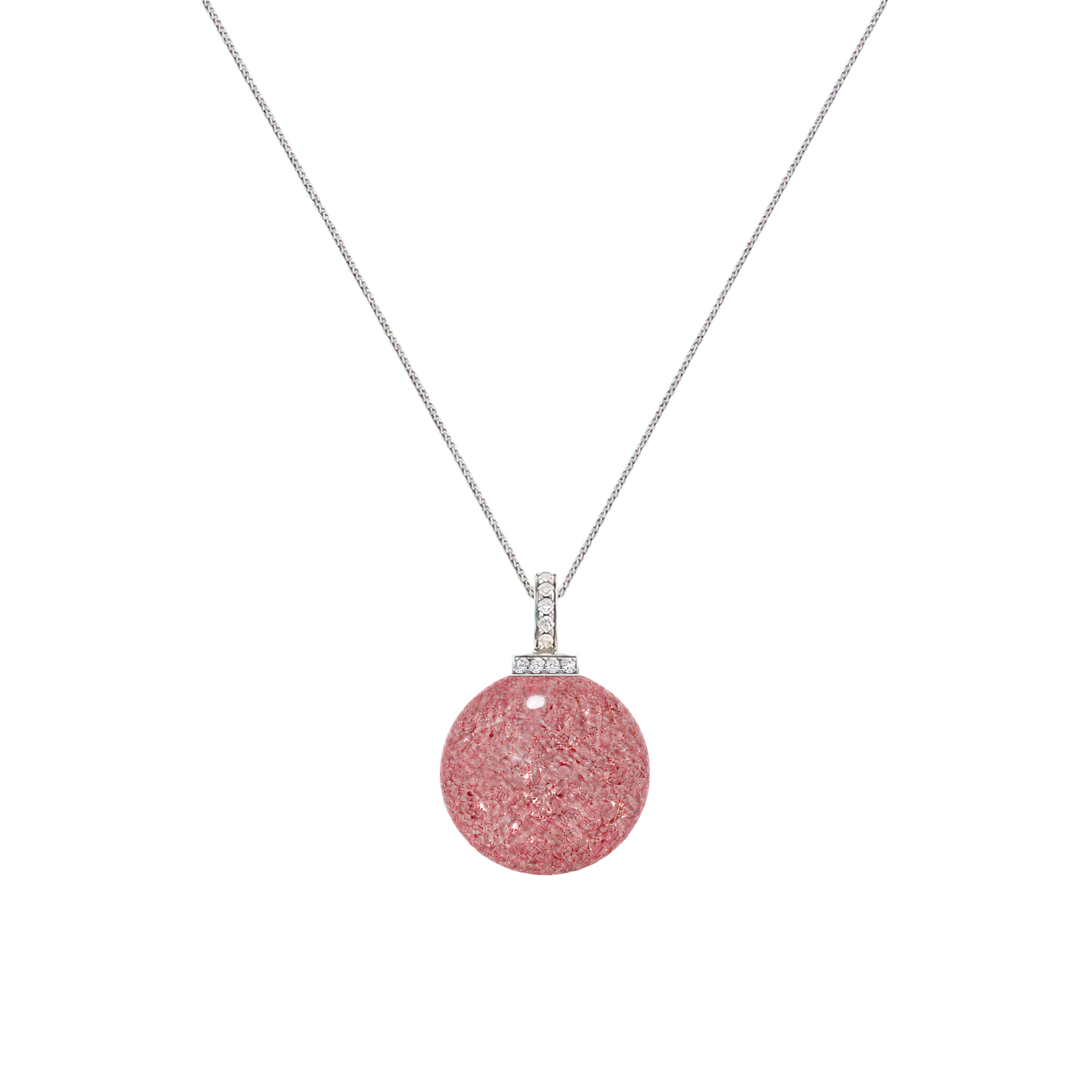 Strawberry Quartz interchangeable pendant necklace, front transparent pendant close-up