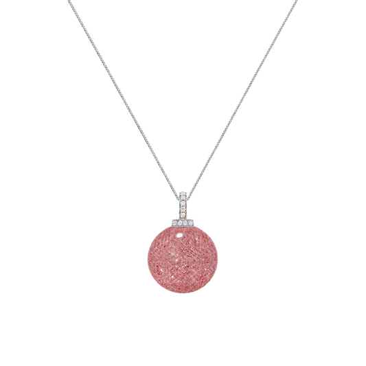 Strawberry Quartz interchangeable pendant necklace, front transparent pendant close-up