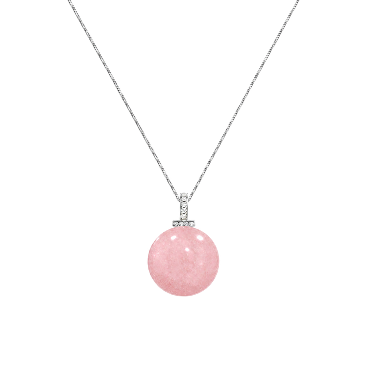 Rose Quartz interchangeable pendant necklace, front transparent pendant close-up