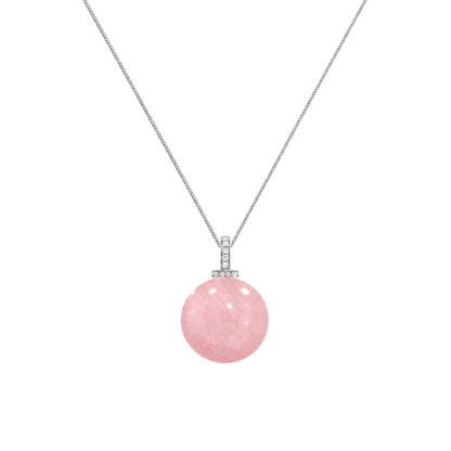 Rose Quartz interchangeable pendant necklace, front transparent pendant close-up