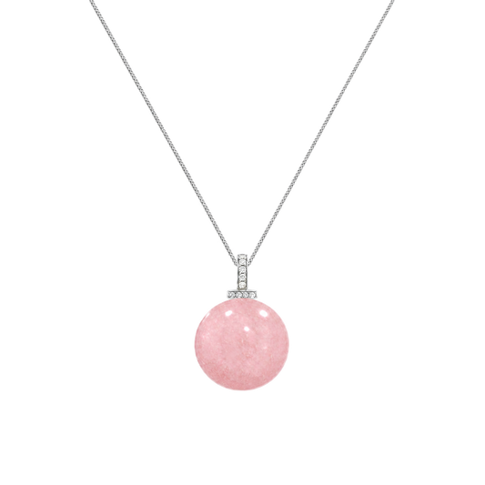 Rose Quartz interchangeable pendant necklace, front transparent pendant close-up