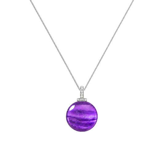 Amethyst interchangeable pendant necklace, front transparent pendant close-up