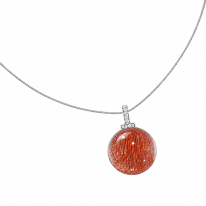 Red Rabbit Hair Quartz interchangeable pendant necklace, white-background product view