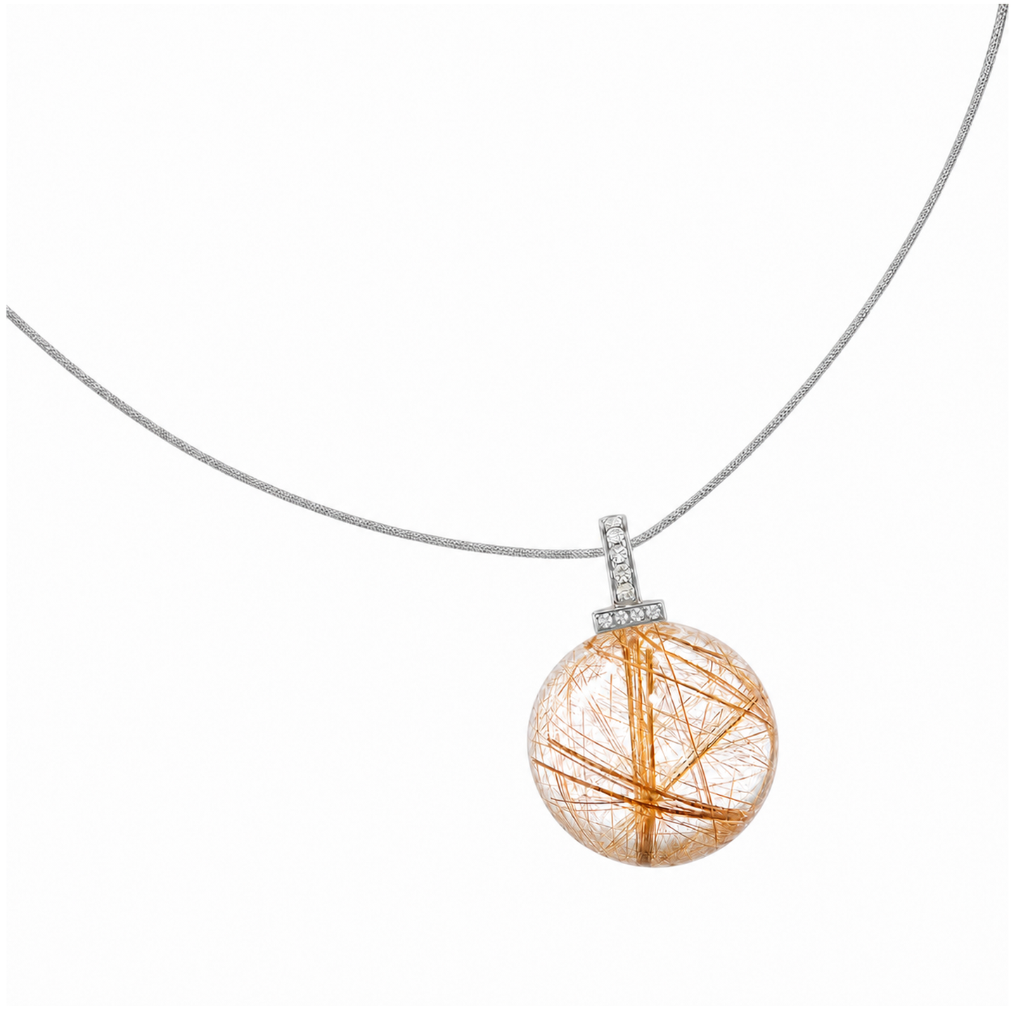 Golden Rutilated Quartz interchangeable pendant necklace, white-background product view