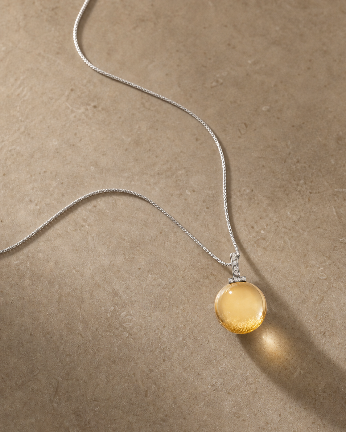 Citrine interchangeable pendant necklace, crystal still-life detail