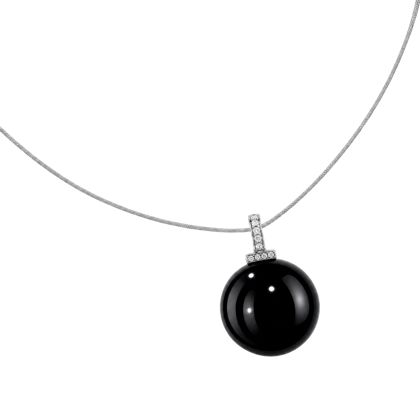 Black Obsidian interchangeable pendant necklace, angled transparent pendant close-up