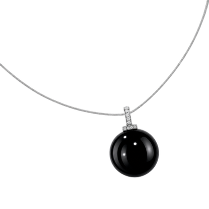 Black Obsidian interchangeable pendant necklace, angled transparent pendant close-up