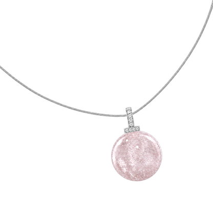 Snow Phantom Quartz interchangeable pendant necklace, angled transparent pendant close-up