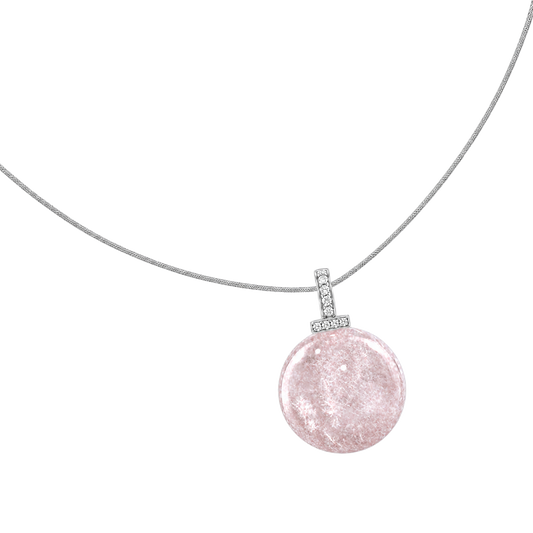 Snow Phantom Quartz interchangeable pendant necklace, angled transparent pendant close-up