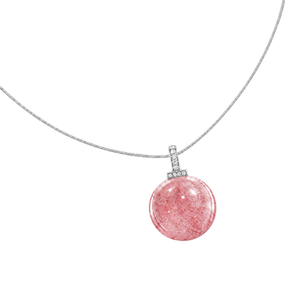 Strawberry Quartz interchangeable pendant necklace, angled transparent pendant close-up