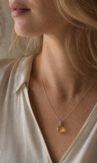 Citrine interchangeable pendant necklace, worn styling view
