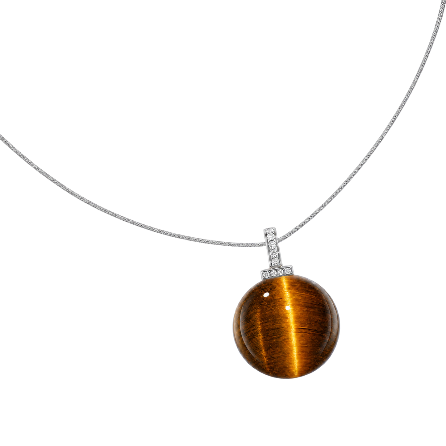 Yellow Tiger’s Eye interchangeable pendant necklace, angled transparent pendant close-up