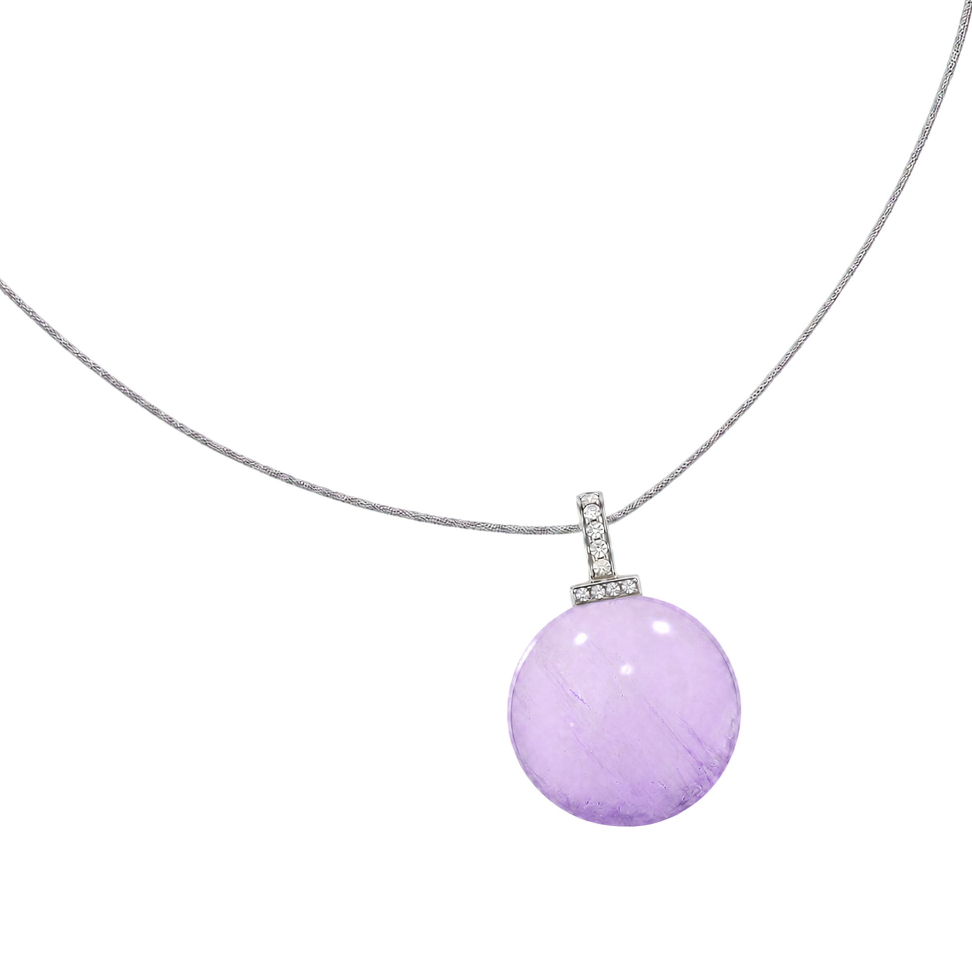 Bolivian Amethyst interchangeable pendant necklace, angled transparent pendant close-up