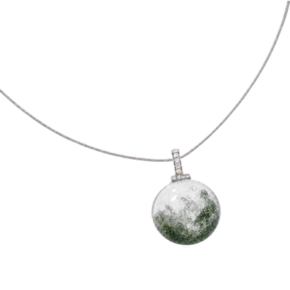 Green Phantom Quartz interchangeable pendant necklace, angled transparent pendant close-up