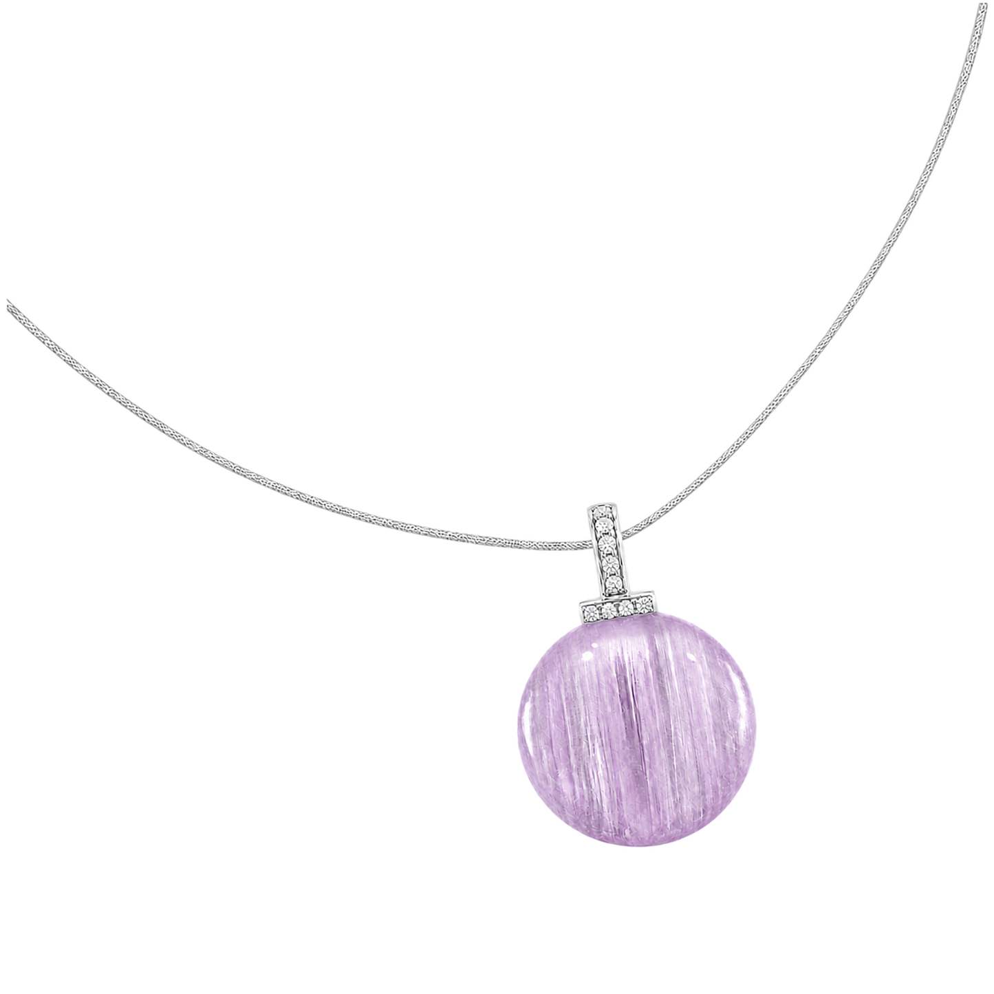 Kunzite interchangeable pendant necklace, angled transparent pendant close-up