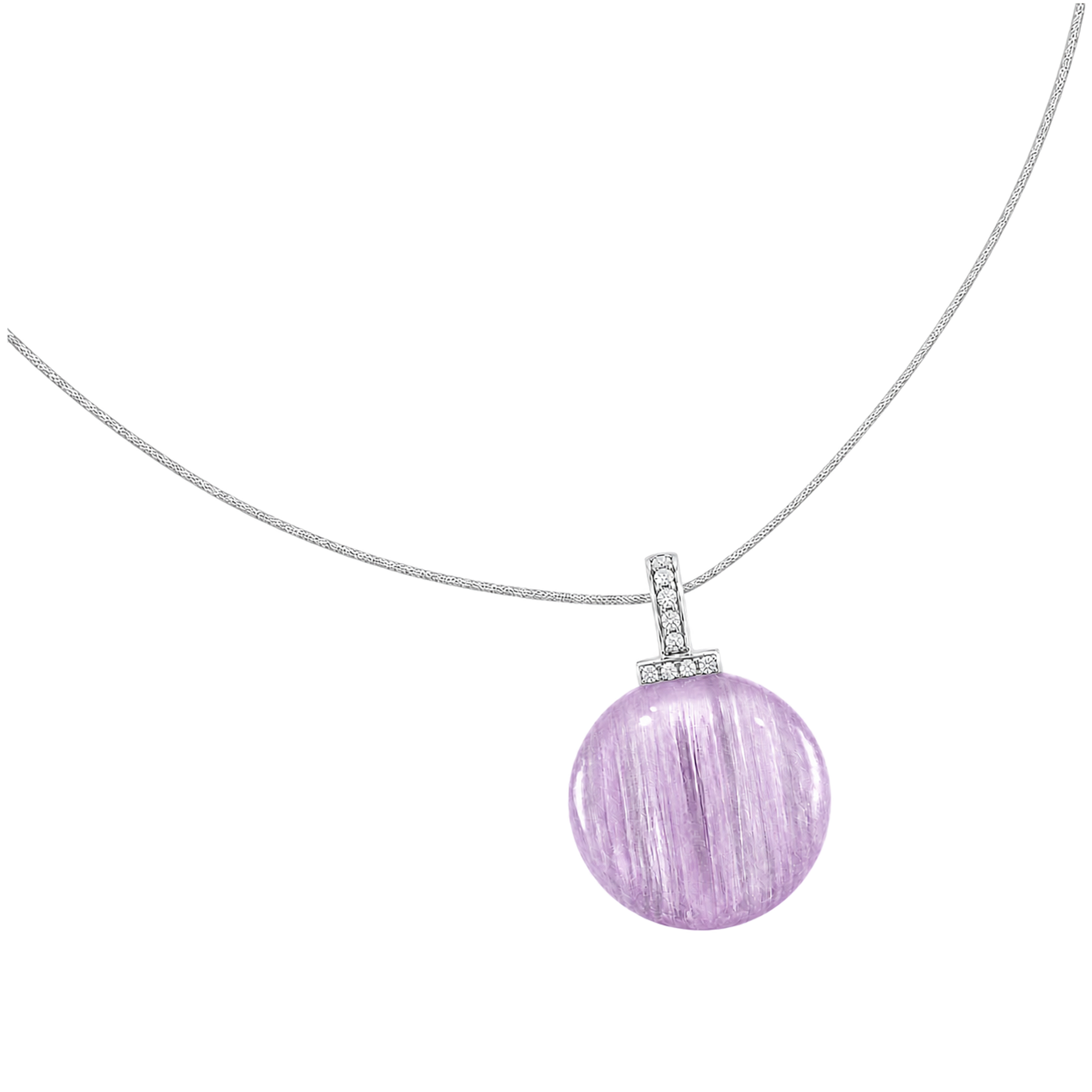 Kunzite interchangeable pendant necklace, angled transparent pendant close-up