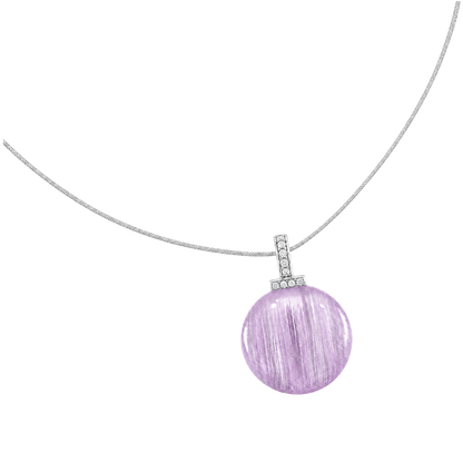 Kunzite interchangeable pendant necklace, angled transparent pendant close-up