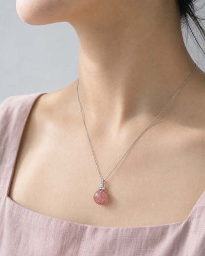Strawberry Quartz interchangeable pendant necklace, worn styling view