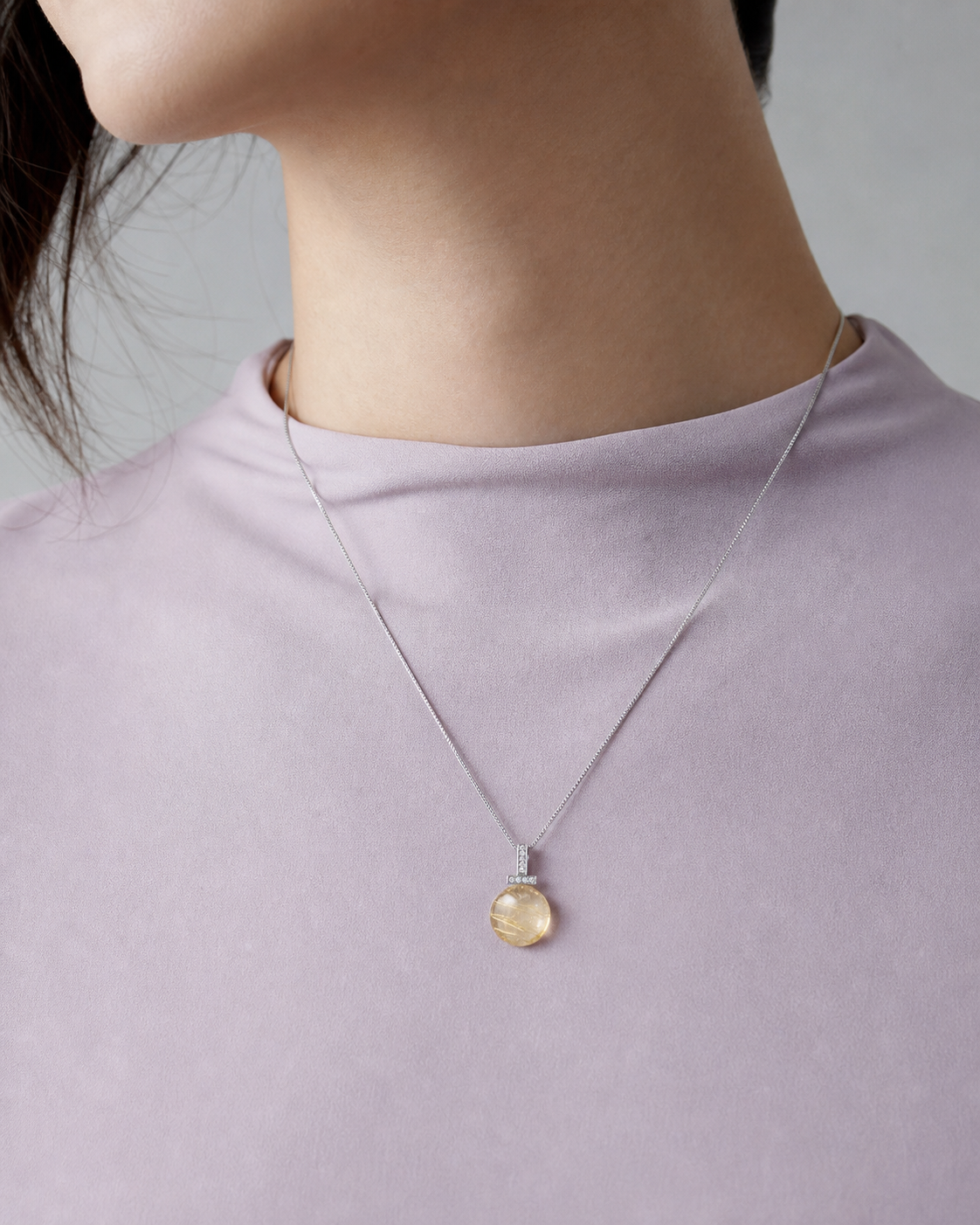 Lemon Citrine interchangeable pendant necklace, worn styling view