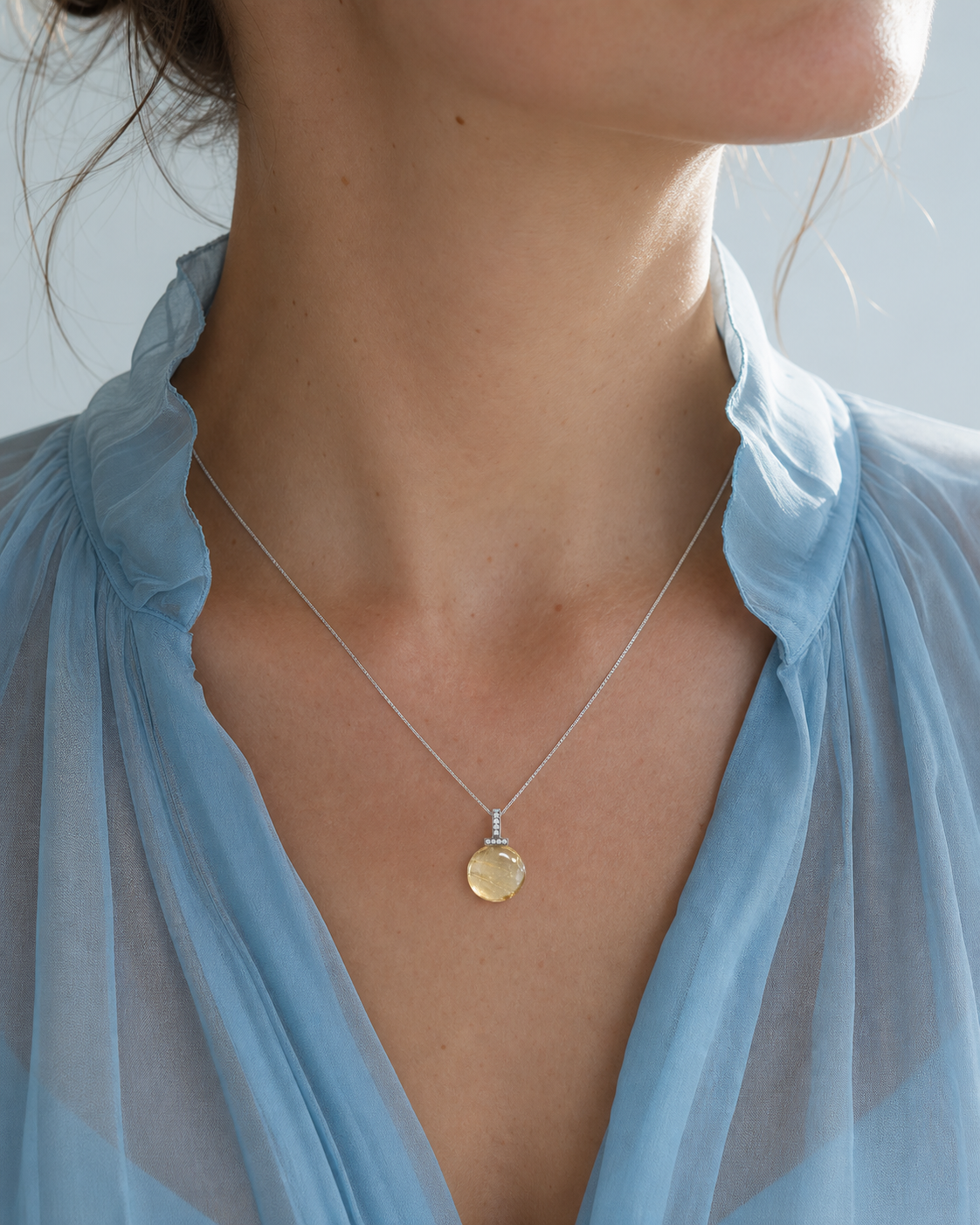 Lemon Citrine interchangeable pendant necklace, worn styling view