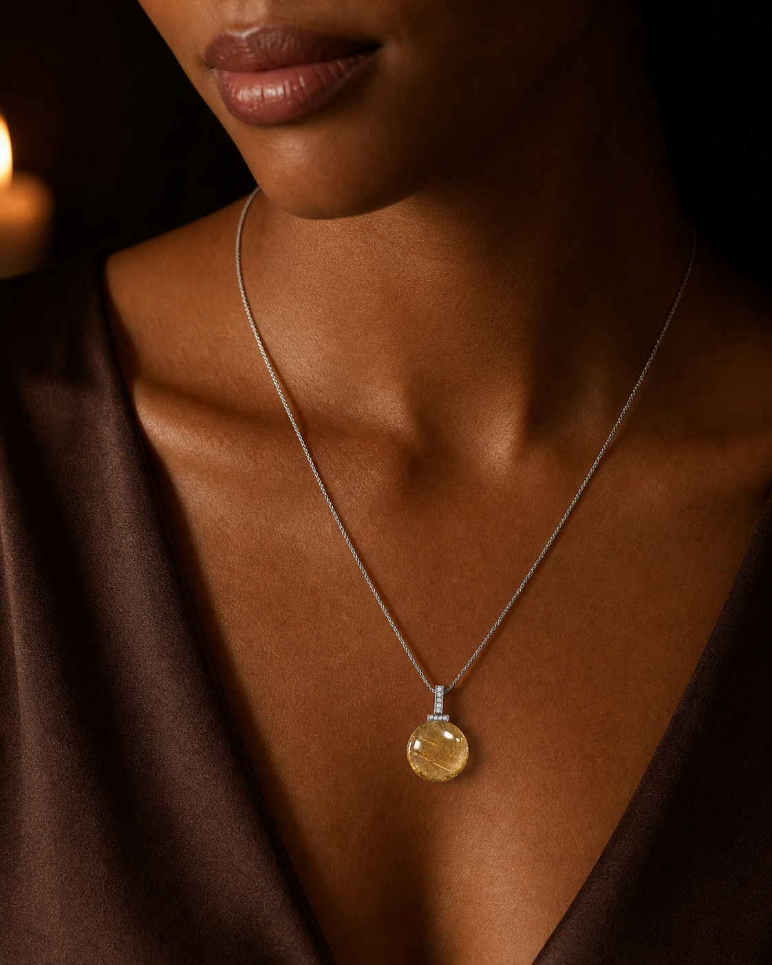 Lemon Citrine interchangeable pendant necklace, worn styling view