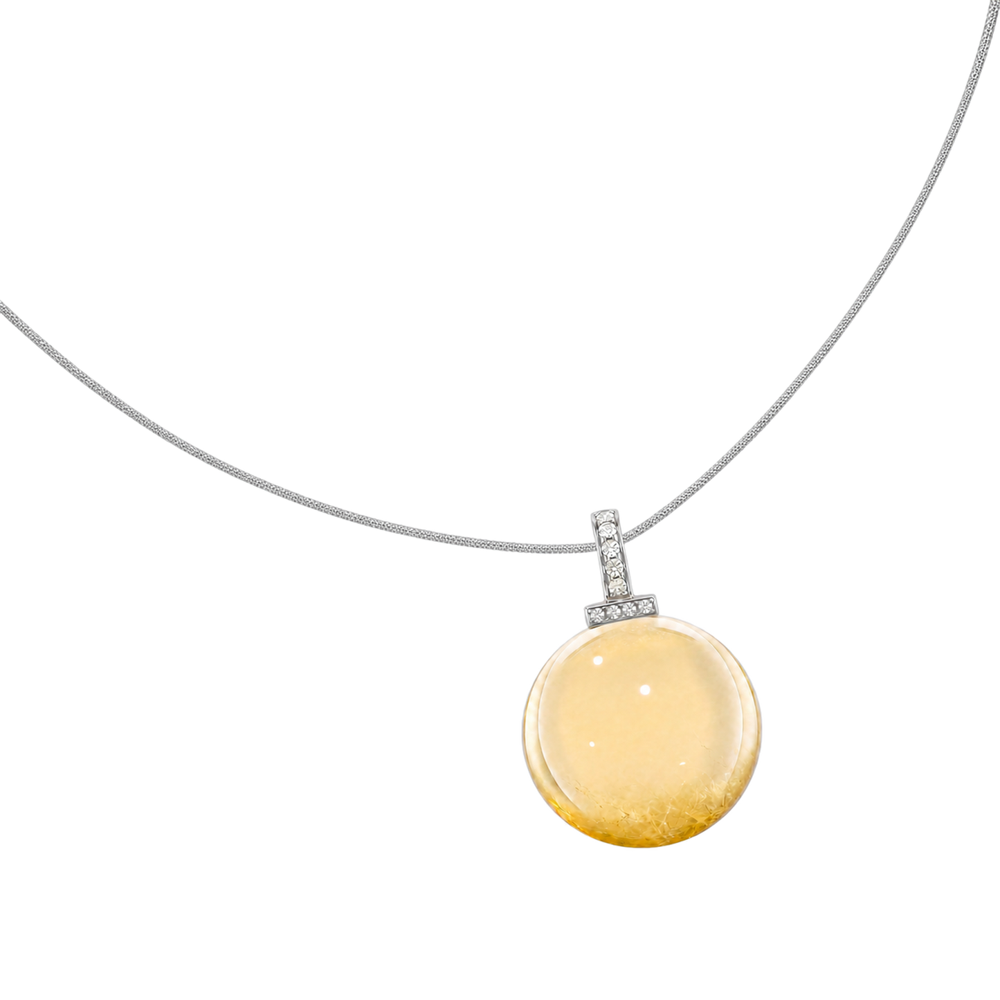 Citrine interchangeable pendant necklace, angled transparent pendant close-up
