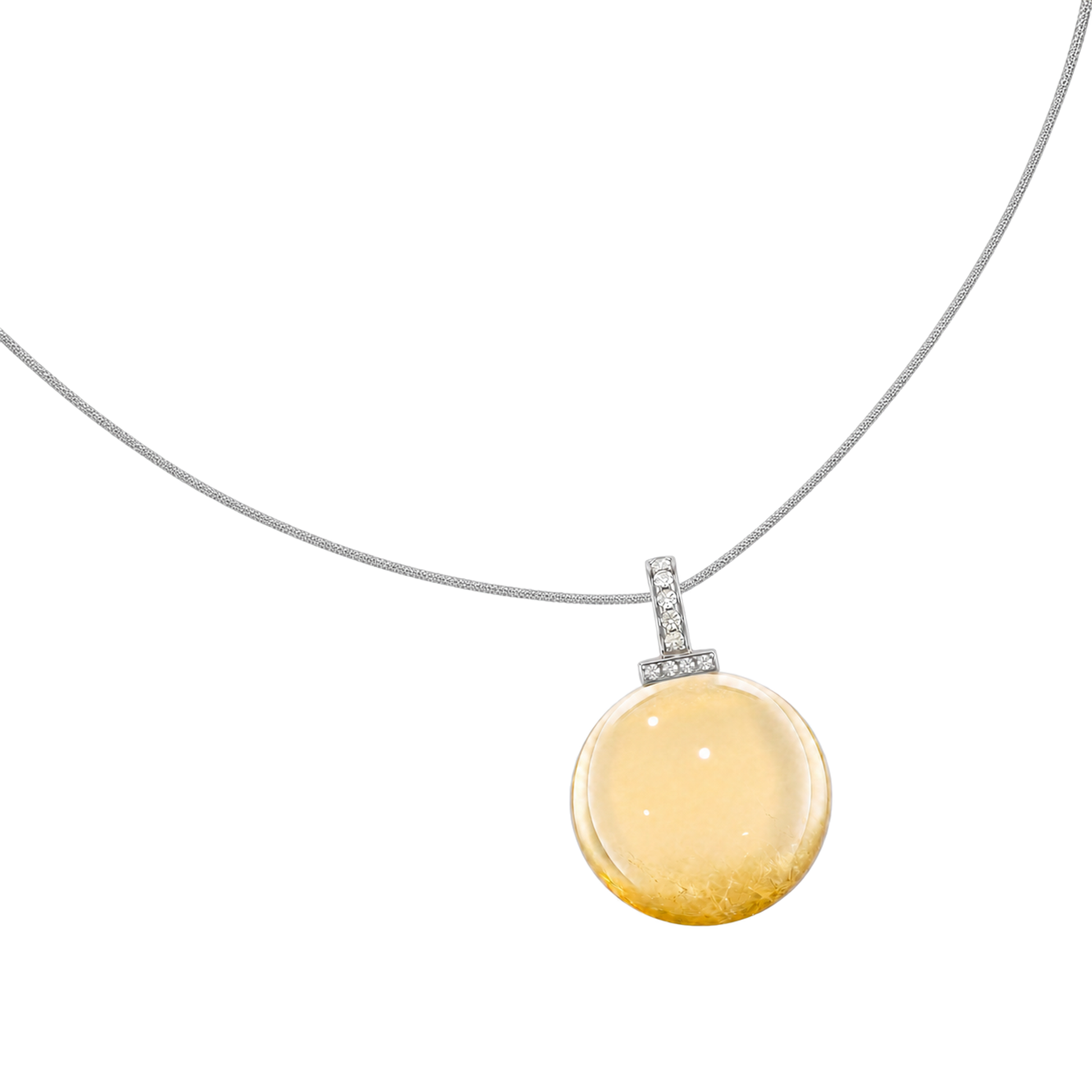 Citrine interchangeable pendant necklace, angled transparent pendant close-up