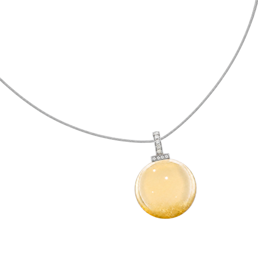 Citrine interchangeable pendant necklace, angled transparent pendant close-up
