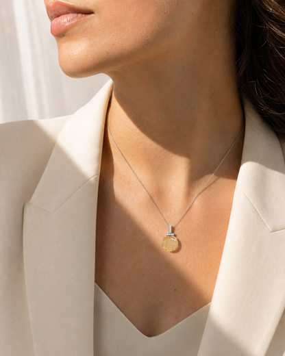 Lemon Citrine interchangeable pendant necklace, worn styling view