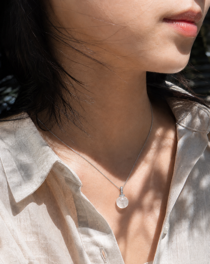 White Phantom Quartz interchangeable pendant necklace, worn styling view