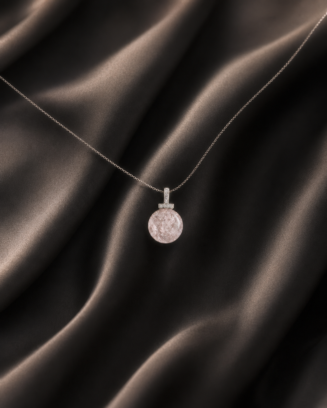 Snow Phantom Quartz interchangeable pendant necklace, crystal still-life detail