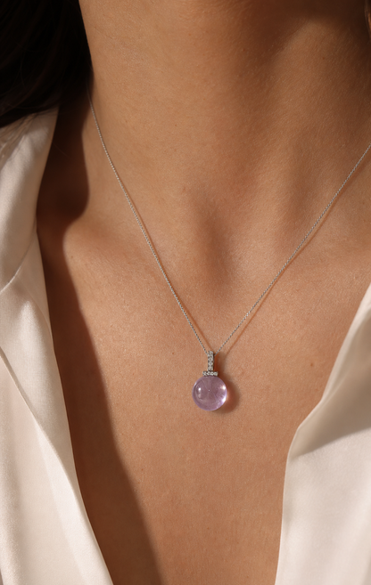 Bolivian Amethyst interchangeable pendant necklace, worn styling view