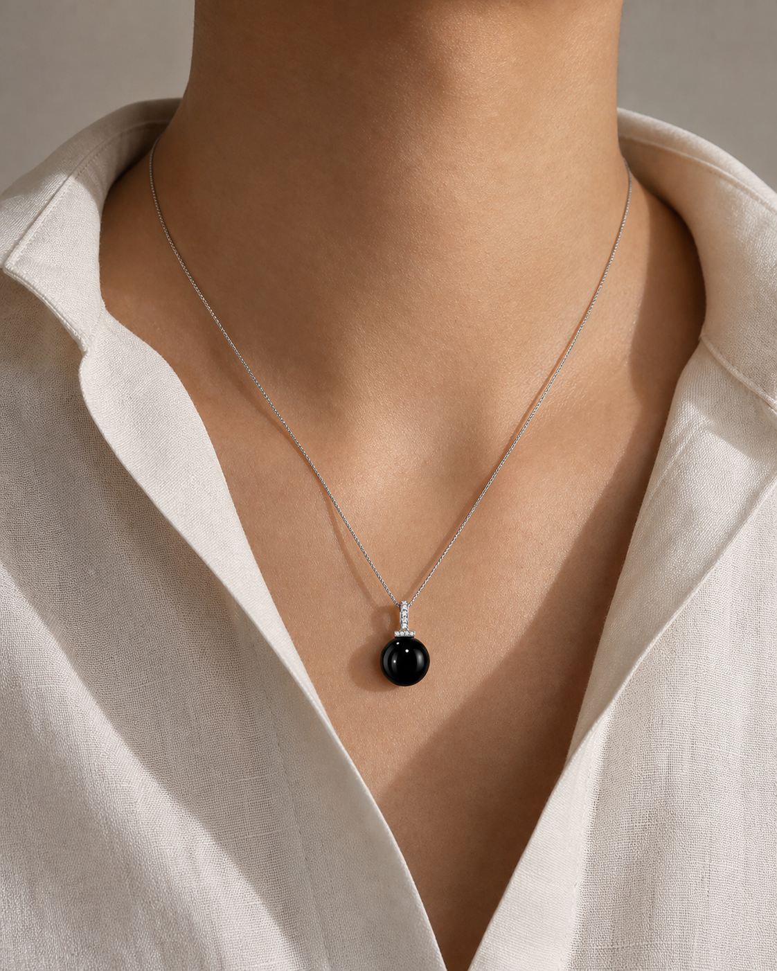 Black Obsidian interchangeable pendant necklace, worn styling view