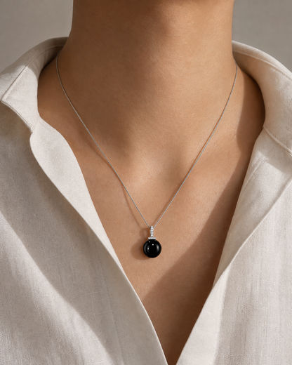 Black Obsidian interchangeable pendant necklace, worn styling view