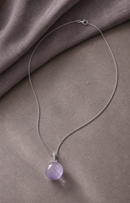Bolivian Amethyst interchangeable pendant necklace, crystal still-life detail