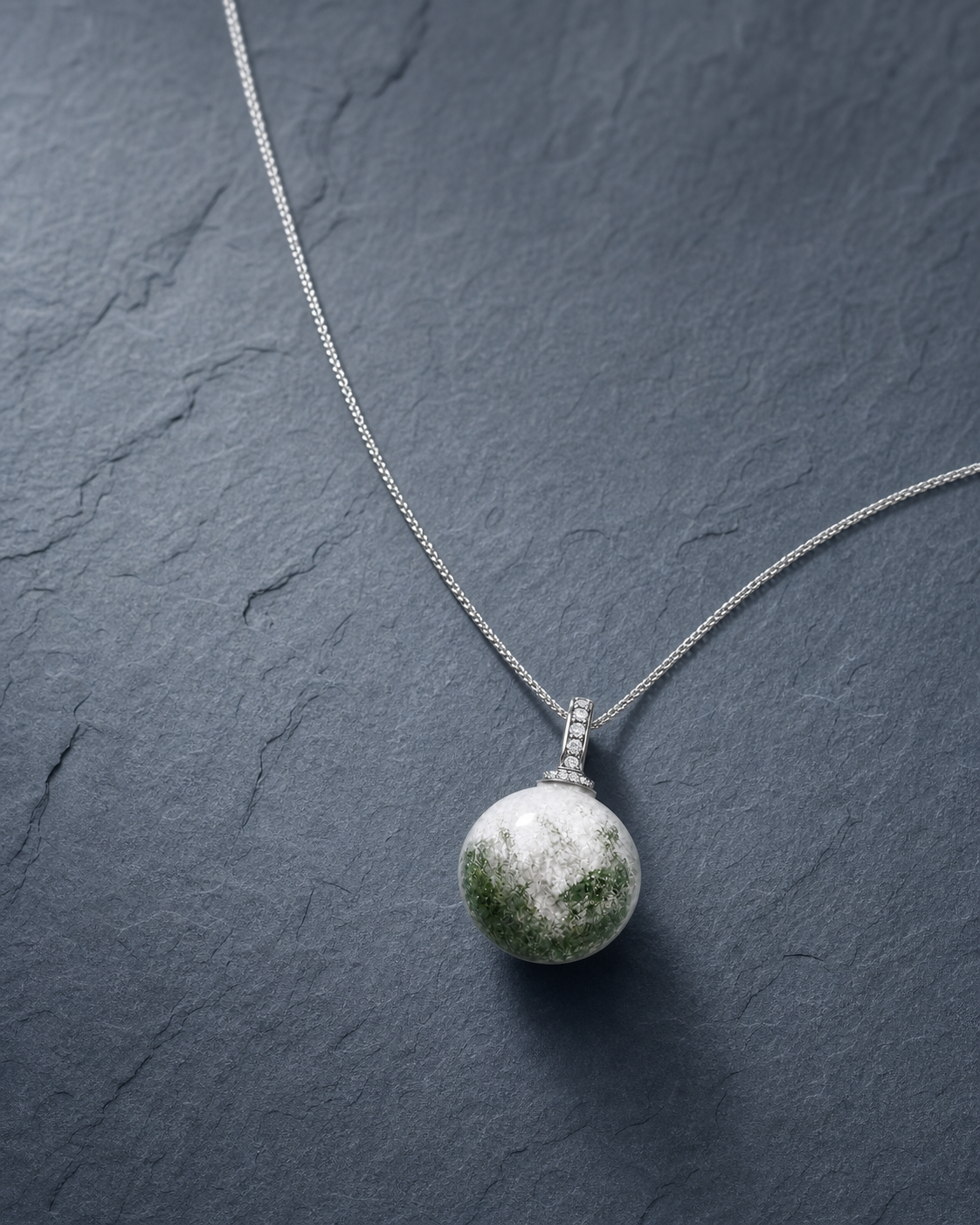 Green Phantom Quartz interchangeable pendant necklace, crystal still-life detail