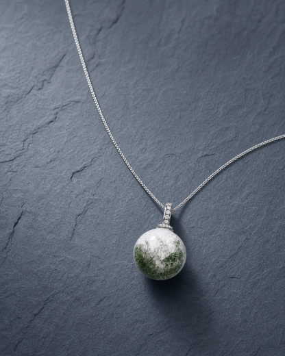Green Phantom Quartz interchangeable pendant necklace, crystal still-life detail