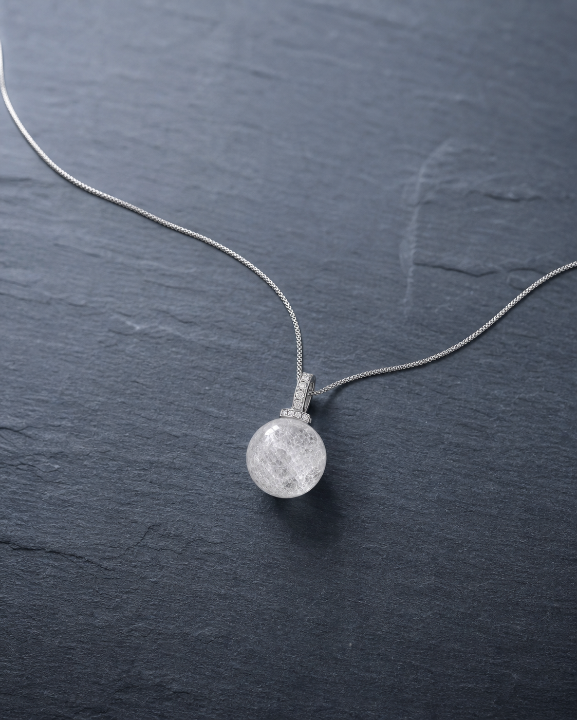 White Phantom Quartz interchangeable pendant necklace, crystal still-life detail