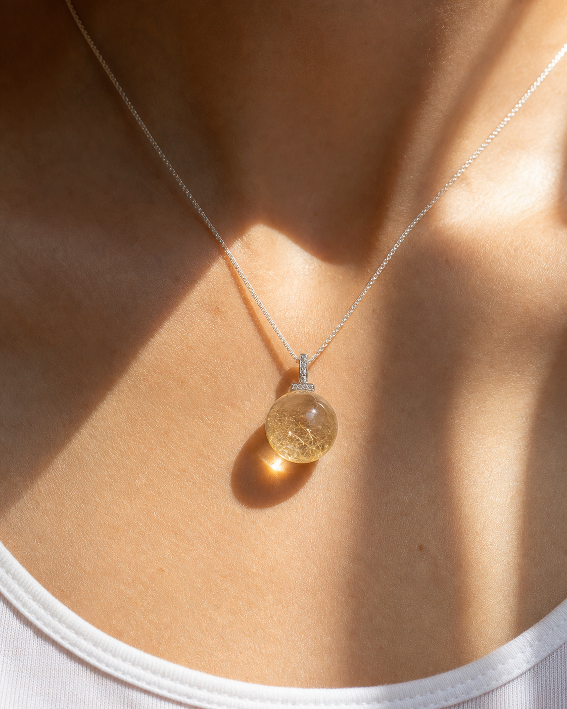 Citrine interchangeable pendant necklace, worn styling view