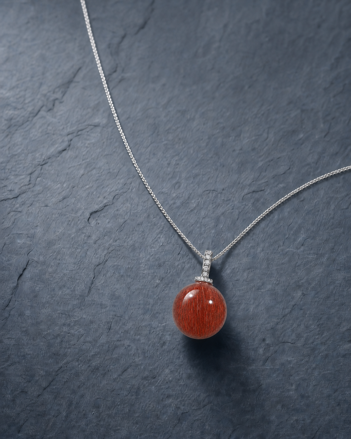 Red Rabbit Hair Quartz interchangeable pendant necklace, crystal still-life detail