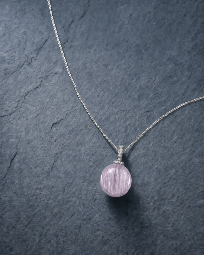 Kunzite interchangeable pendant necklace, crystal still-life detail