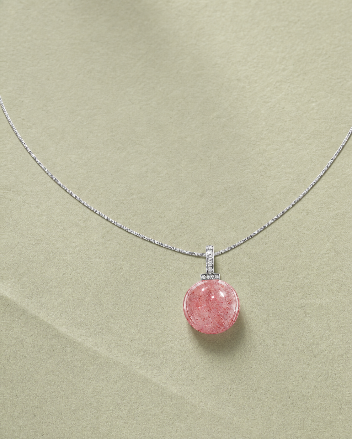 Strawberry Quartz interchangeable pendant necklace, crystal still-life detail